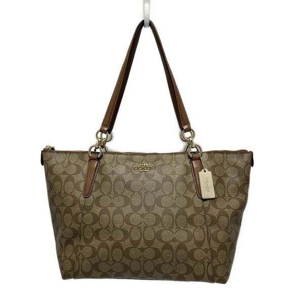 Auth COACH Signature F58318 Khaki Brown PVC Leather - Tote Bag - Picture 1 of 8